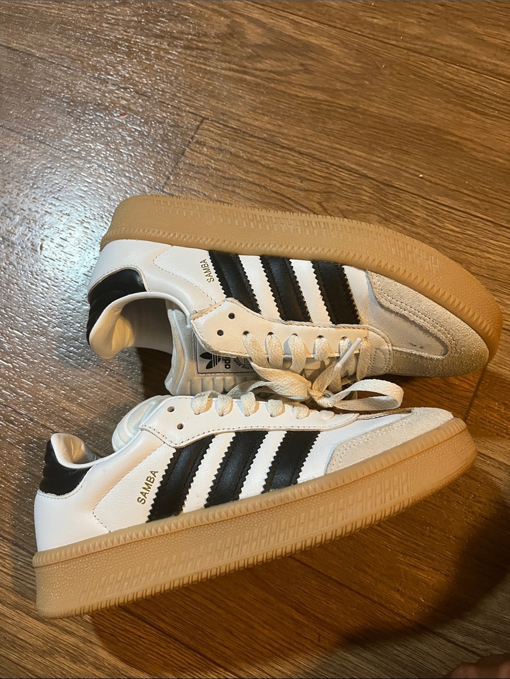 adidas Kids Samba Sneakers in White and Black with Gum Sole